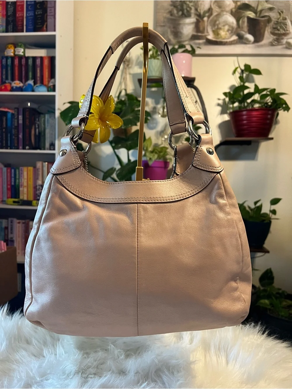 Coach Pebbled Leather Shoulder Bag in Blush Pink